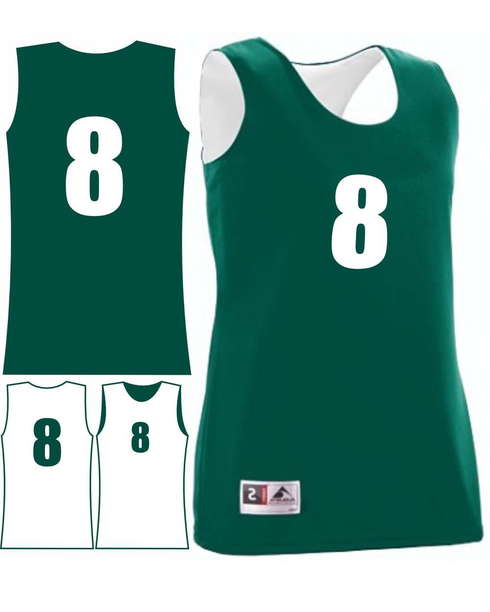 Augusta Women's Wicking Rev Numbered Basketball Jersey, color: Dark Green/White