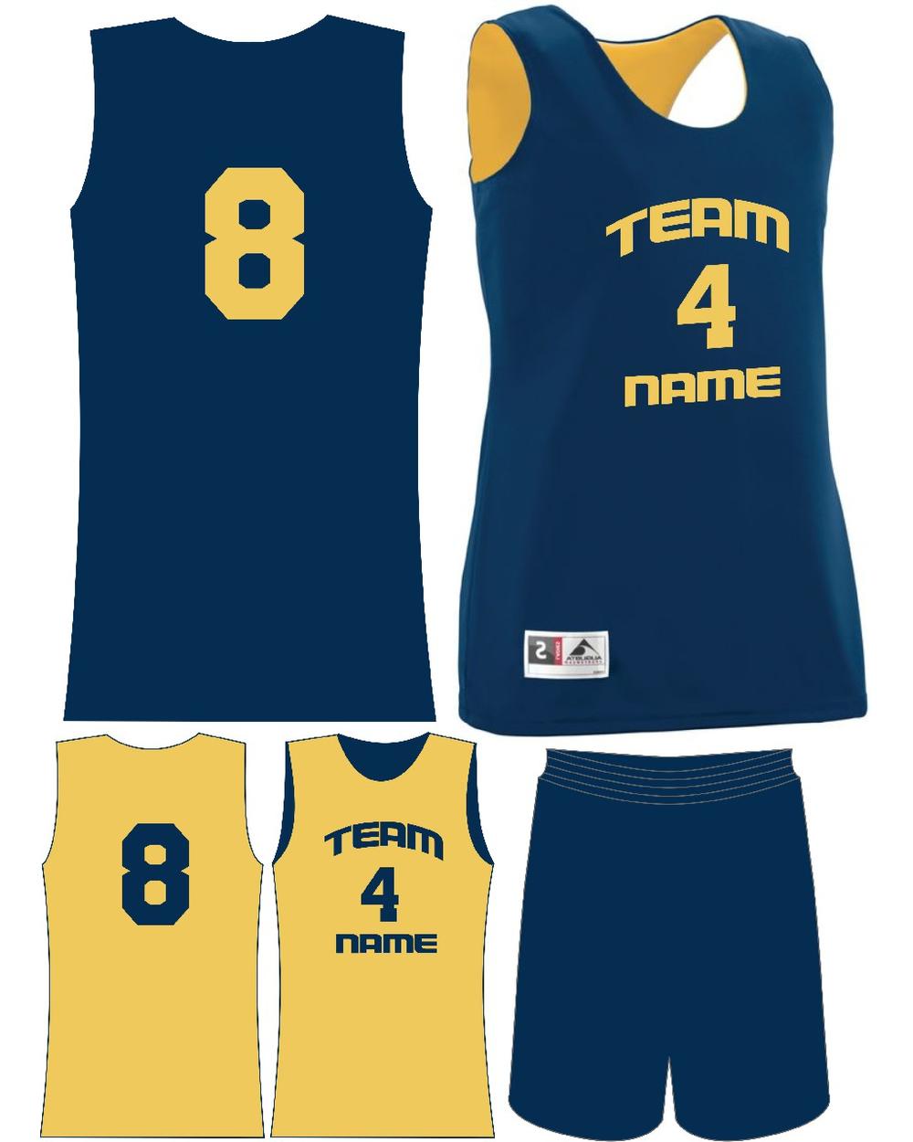 Augusta Women's Custom Wicking Reversible Basketball Uniform, color: Navy/Gold
