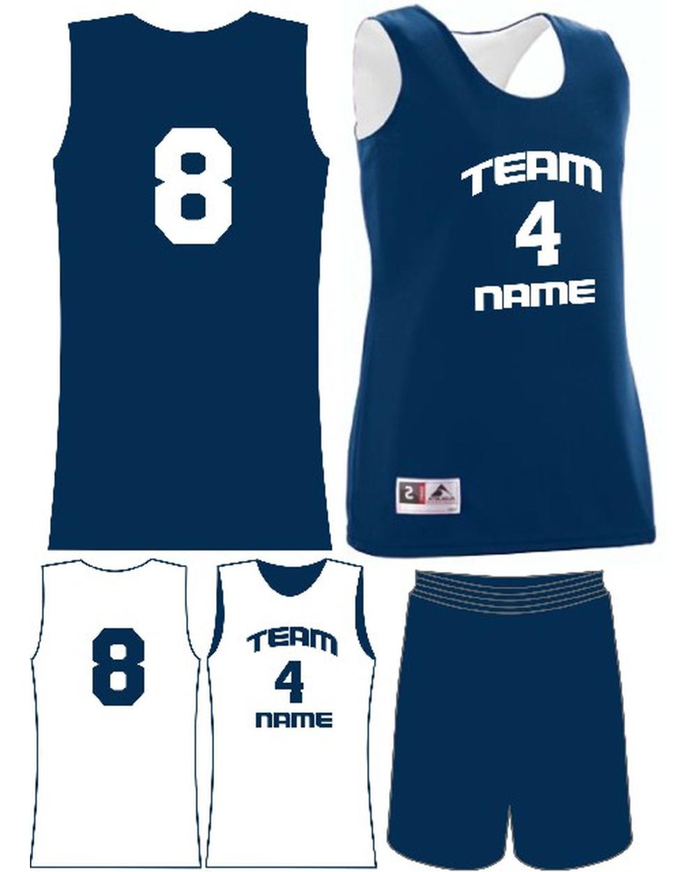 Augusta Women's Custom Wicking Reversible Basketball Uniform, color: Navy/White