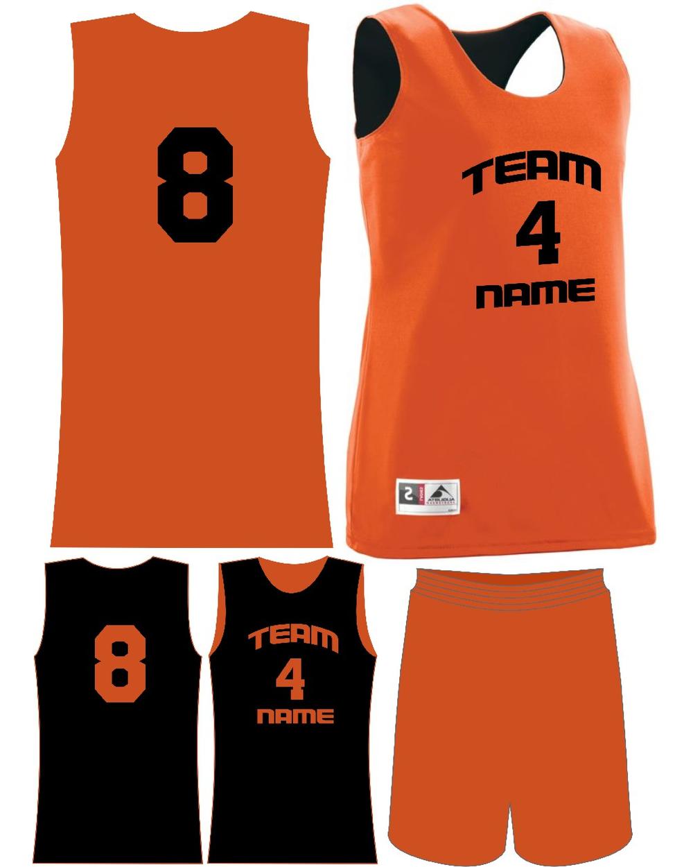 Augusta Women's Custom Wicking Reversible Basketball Uniform, color: Orange/Black