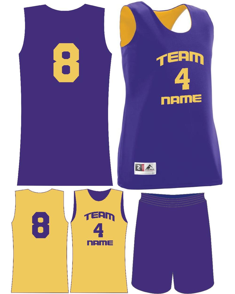 Augusta Custom Wicking Reversible Basketball Uniform, color: Purple/Gold