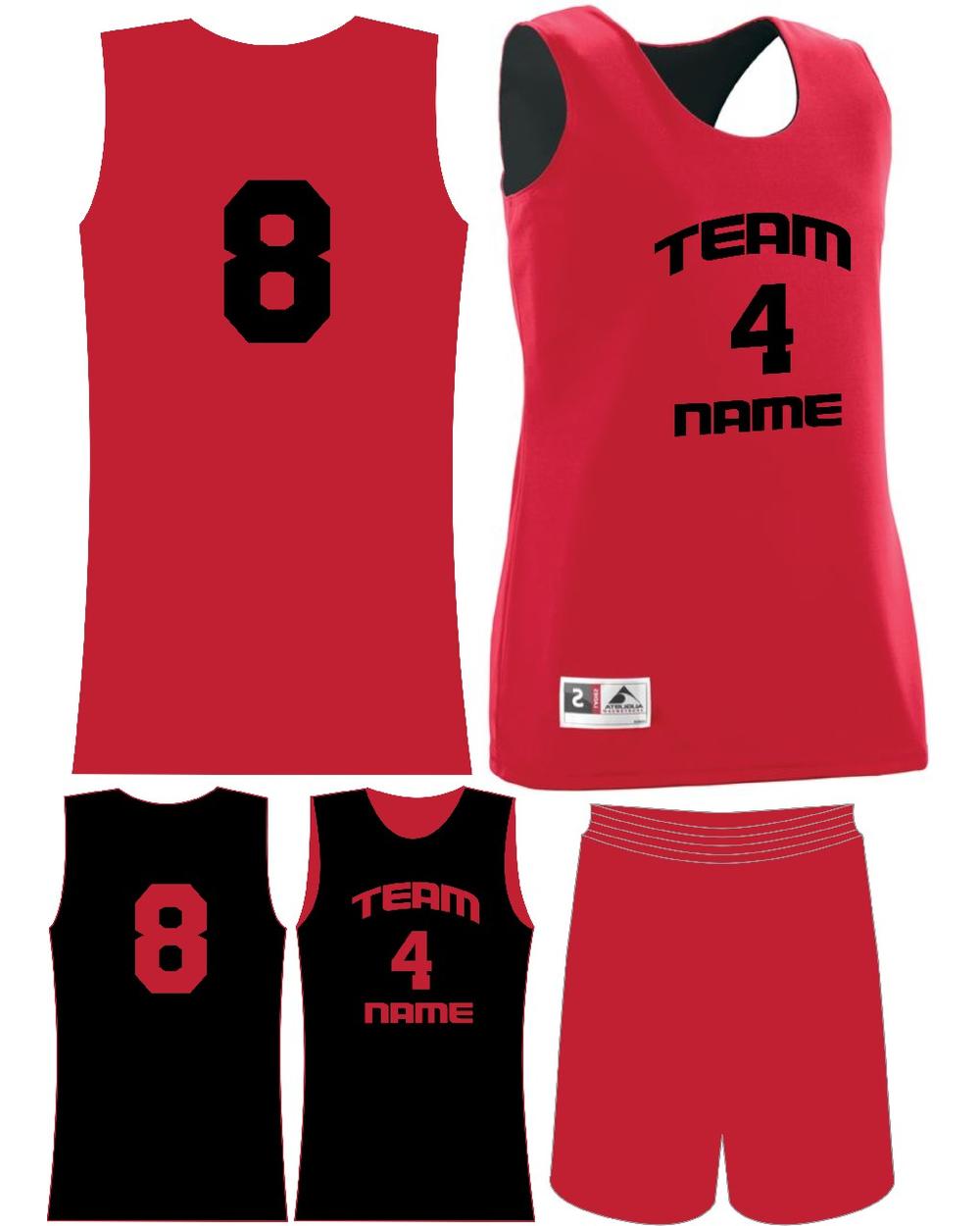 Augusta Women's Custom Wicking Reversible Basketball Uniform, color: Red/Black