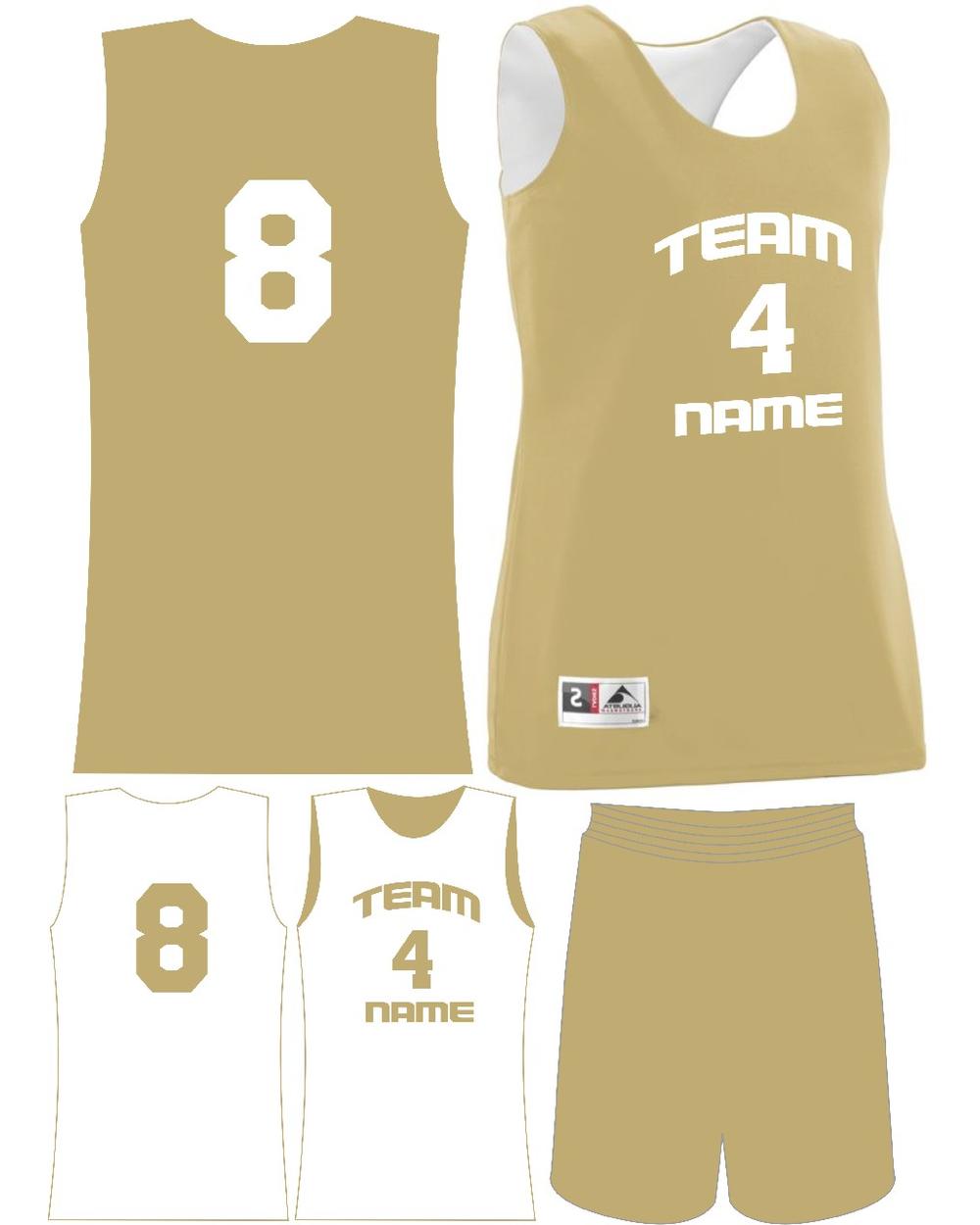 Augusta Women's Custom Wicking Reversible Basketball Uniform, color: Vegas Gold/White