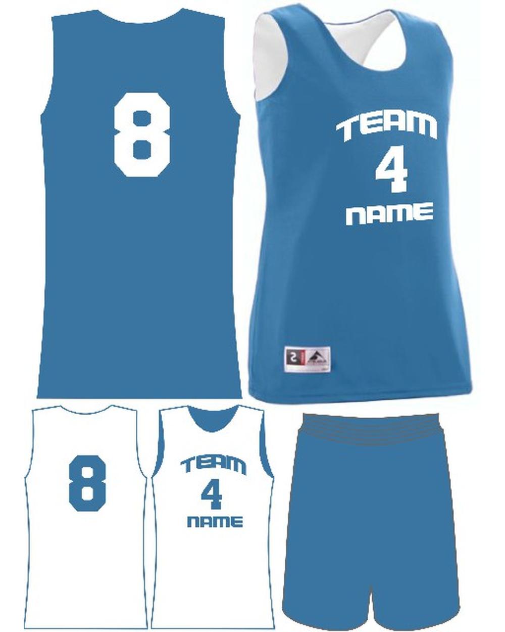 Augusta Women's Custom Wicking Reversible Basketball Uniform, color: Columbia Blue/White