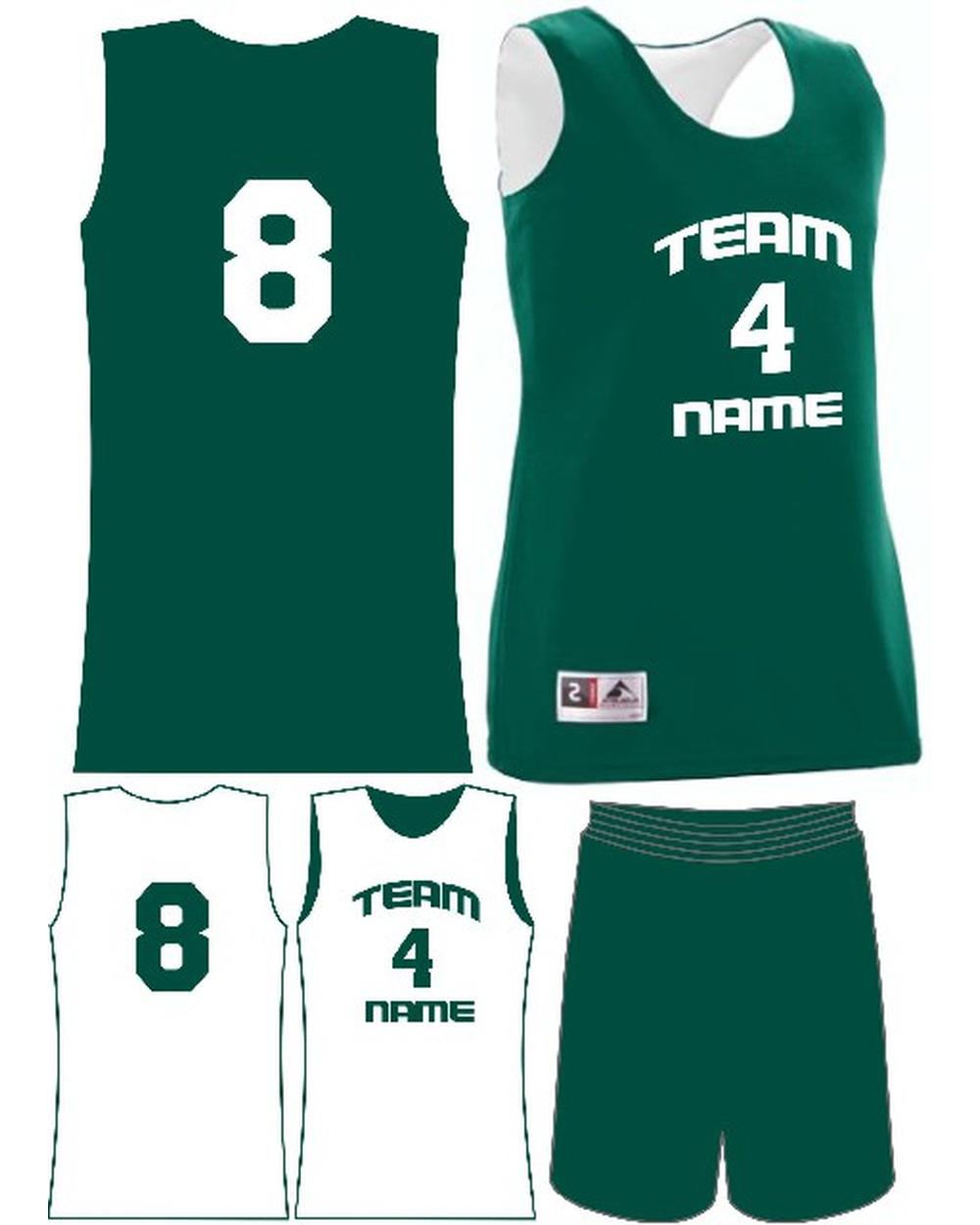 Augusta Women's Custom Wicking Reversible Basketball Uniform, color: Dark Green/White