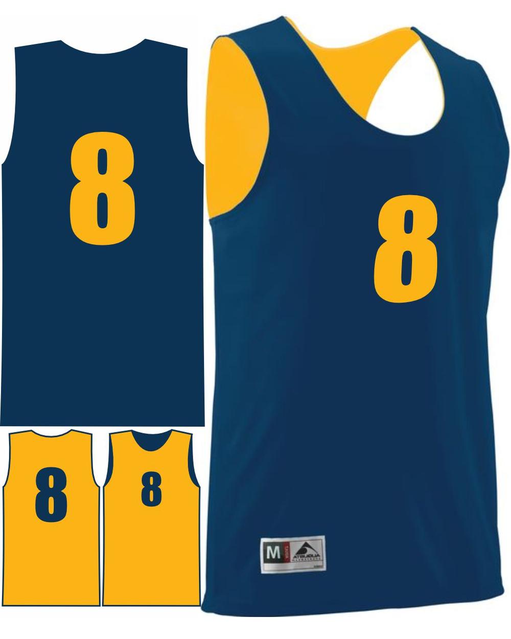 Augusta Men's Wicking Rev Numbered Basketball Jersey, color: Navy/Gold