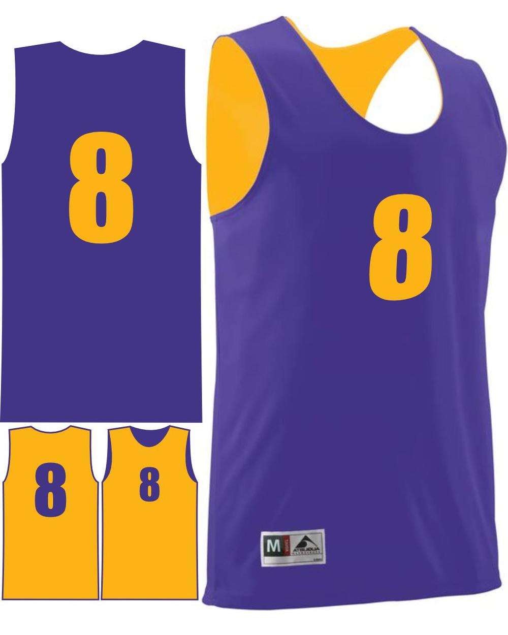 Augusta Men's Wicking Rev Numbered Basketball Jersey, color: Purple/Gold