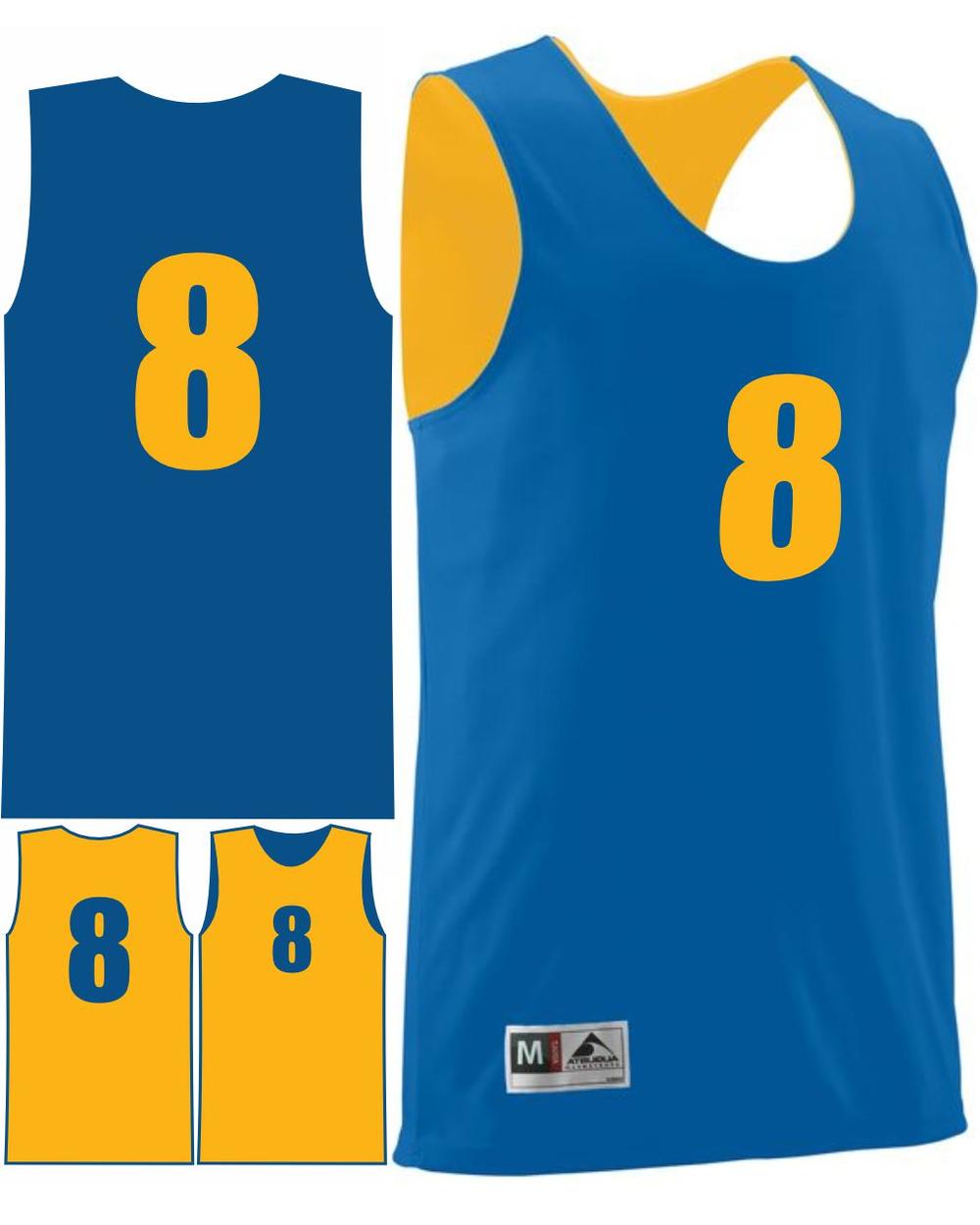 Augusta Men's Wicking Rev Numbered Basketball Jersey, color: Royal/Gold