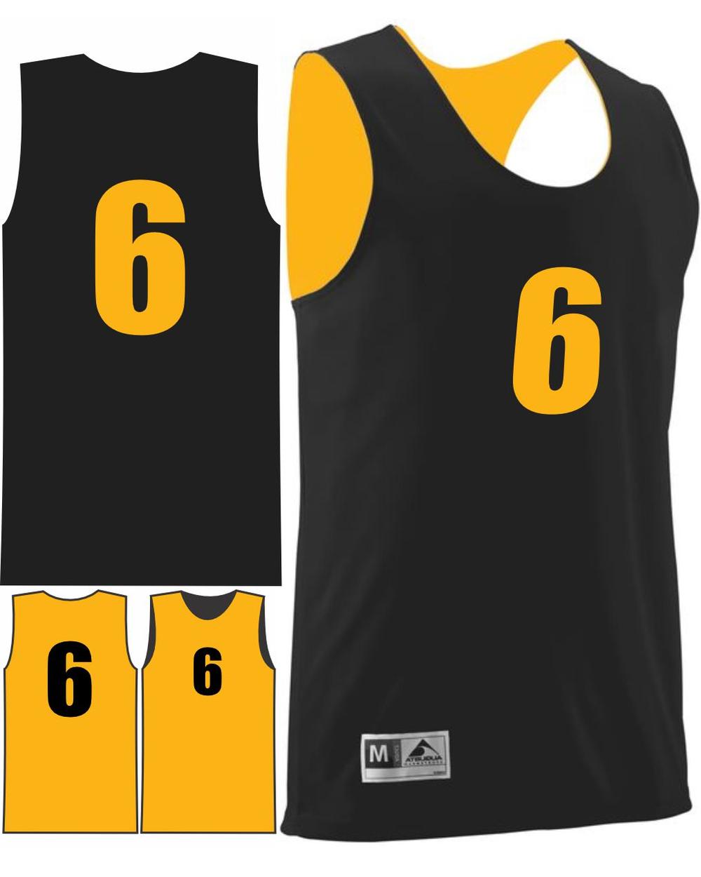 Augusta Youth Wicking Rev Numbered Basketball Jersey, color: Black/Gold
