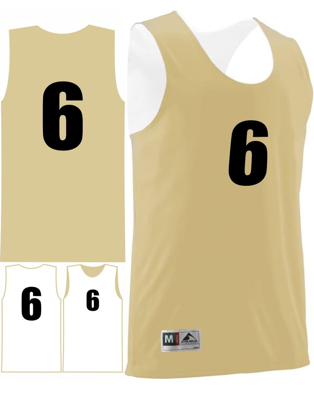 Augusta Youth Wicking Rev Numbered Basketball Jersey, color: Vegas Gold/White