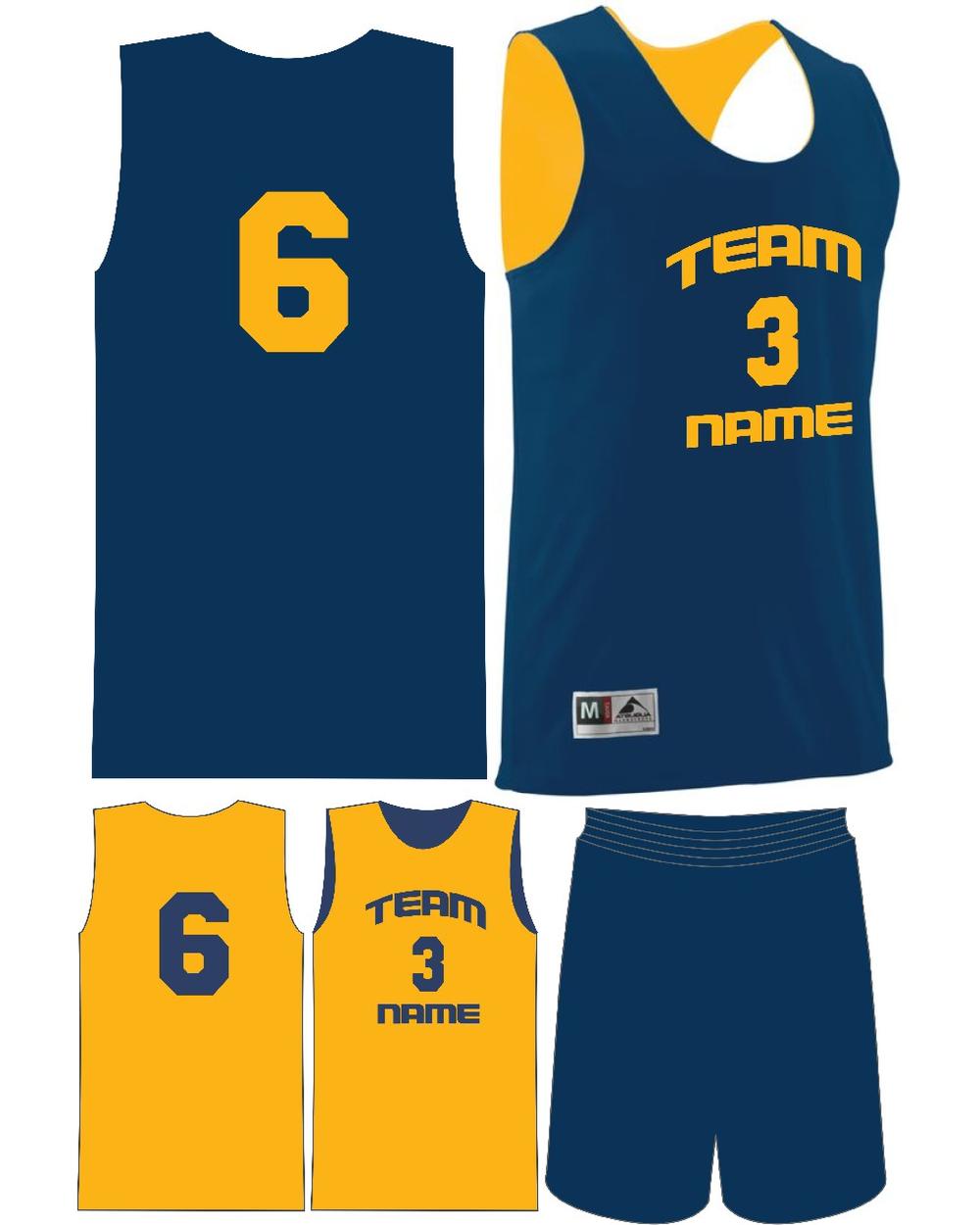 Augusta Custom Wicking Reversible Basketball Uniform, color: Navy/Gold