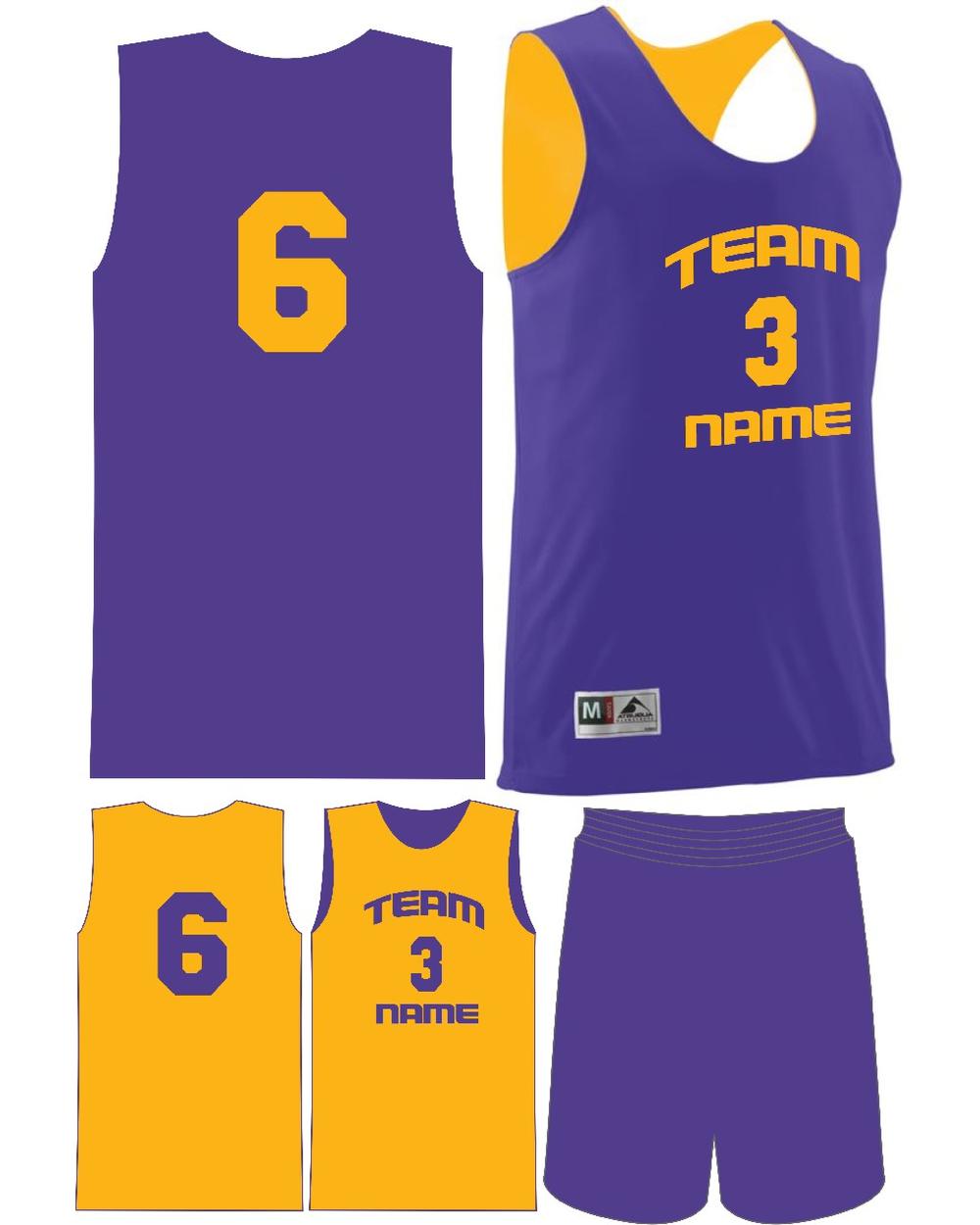 Augusta Youth Custom Wicking Reversible Basketball Uniform, color: Purple/Gold