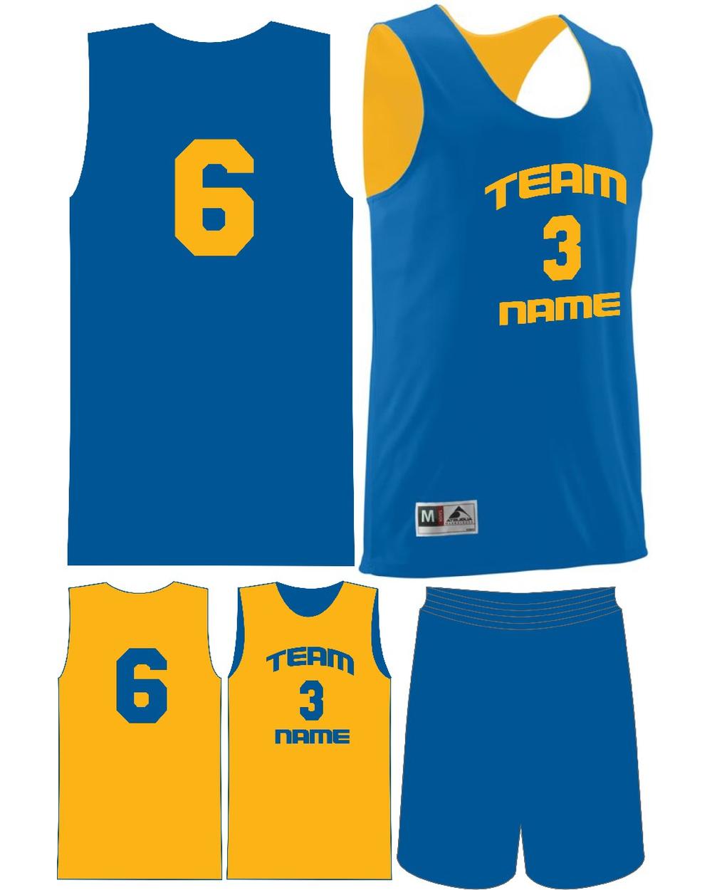 Augusta Youth Custom Wicking Reversible Basketball Uniform, color: Royal/Gold