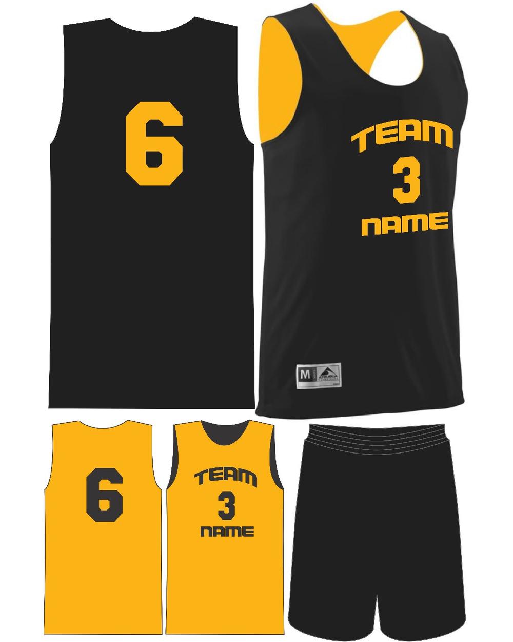 Augusta Youth Custom Wicking Reversible Basketball Uniform, color: Black/Gold