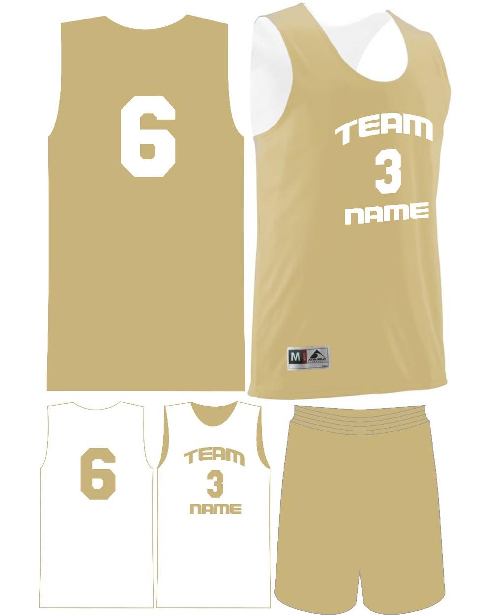 Augusta Youth Custom Wicking Reversible Basketball Uniform, color: Vegas Gold/White