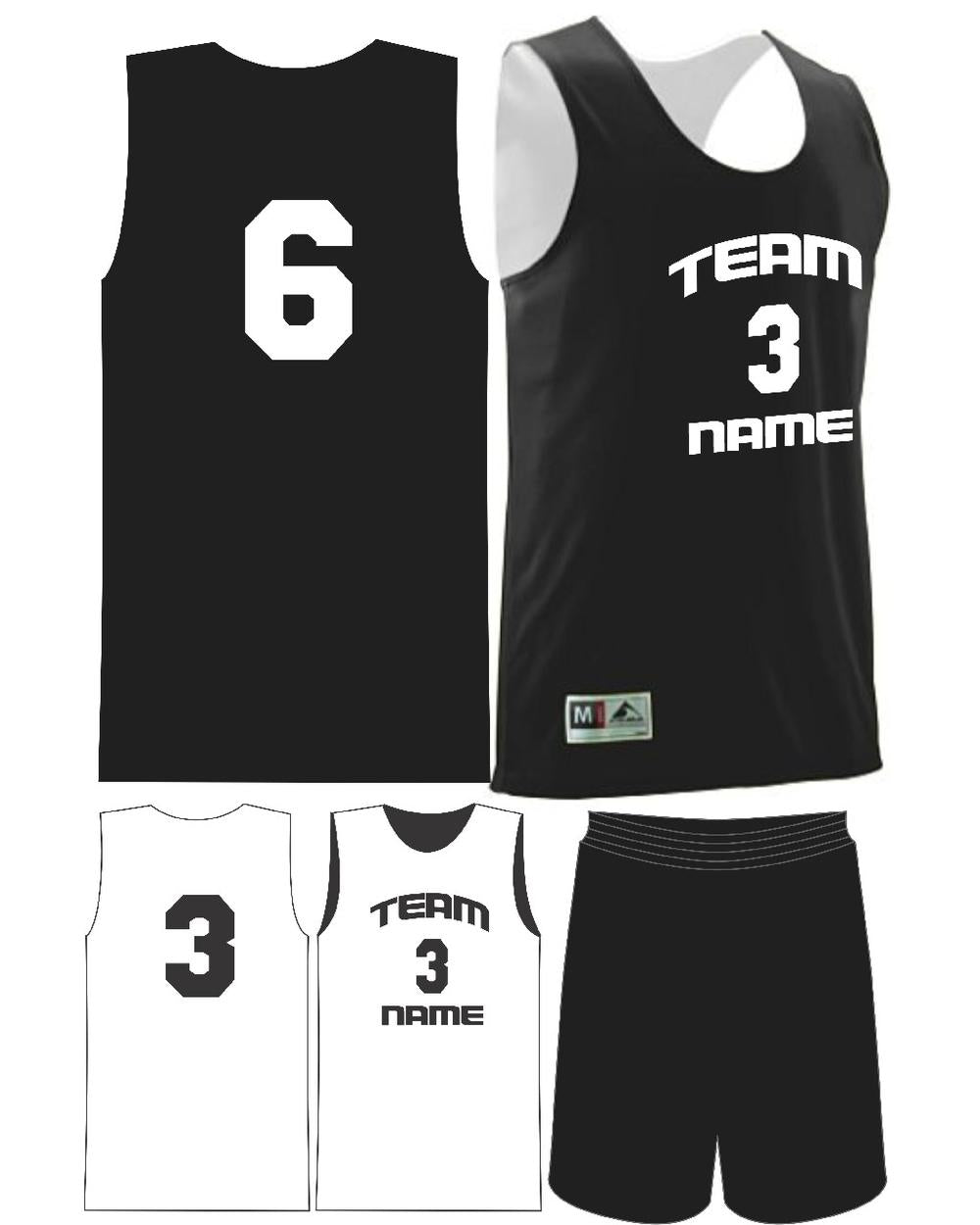 Augusta Youth Custom Wicking Reversible Basketball Uniform, color: Black/White
