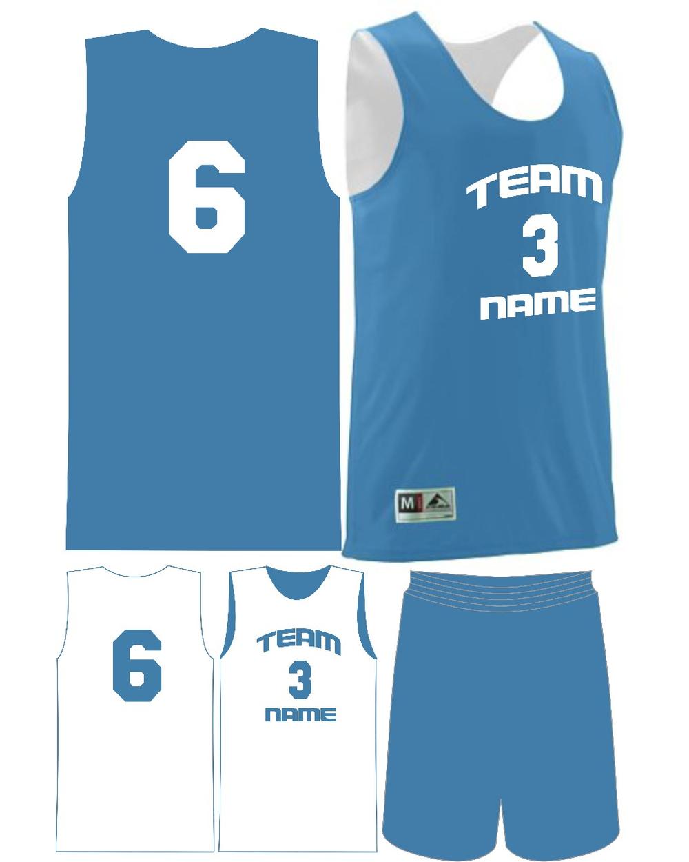 Augusta Custom Wicking Reversible Basketball Uniform, color: Columbia Blue/White