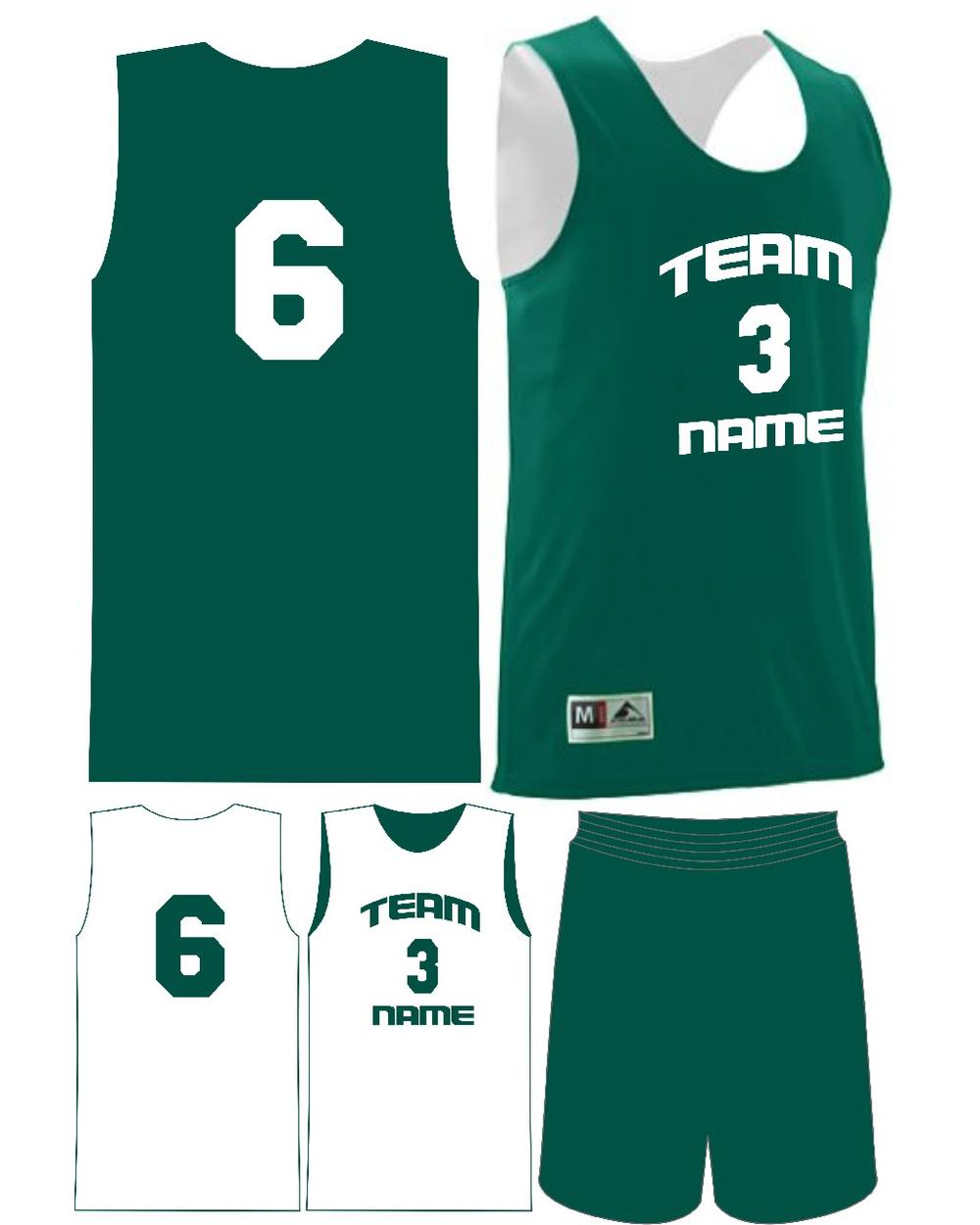 Augusta Youth Custom Wicking Reversible Basketball Uniform, color: Dark Green/White