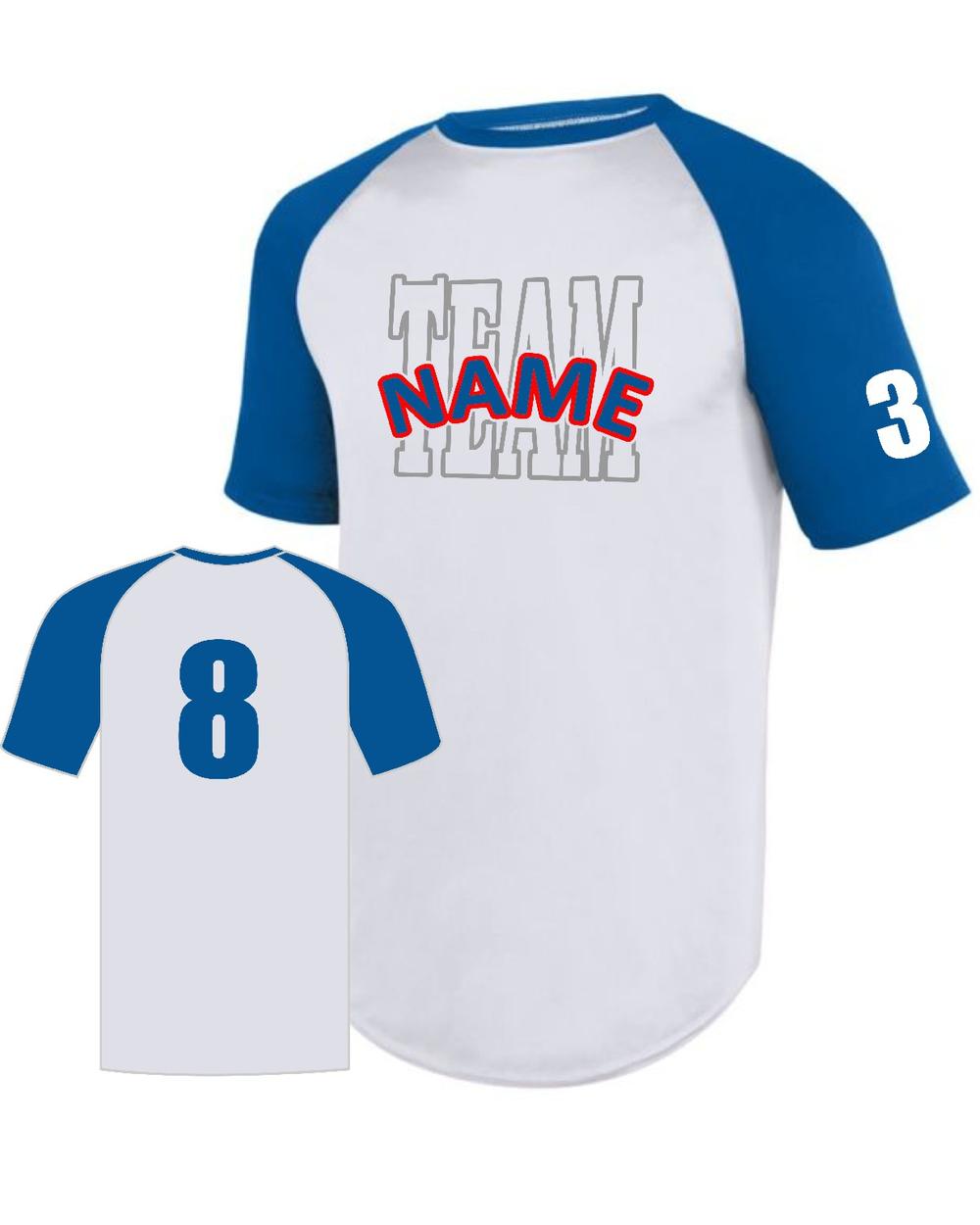 Augusta Attain Diamond S/S Raglan Custom Baseball Jersey, color: White/Royal