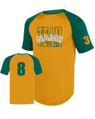 Augusta Attain Diamond S/S Raglan Custom Baseball Jersey, color: Gold/Dark Green