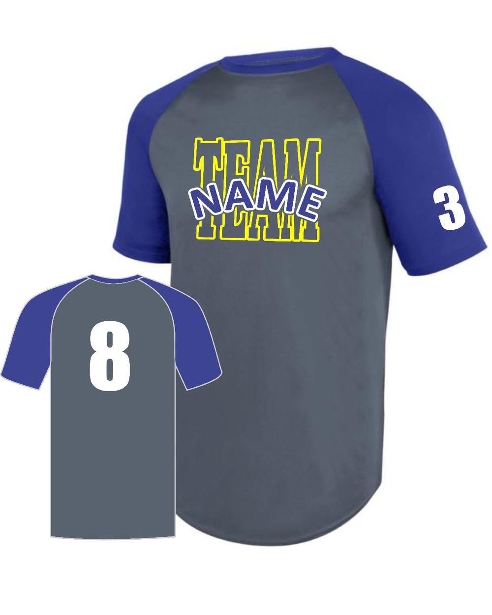 Augusta Attain Diamond S/S Raglan Custom Baseball Jersey, color: Graphite/Purple