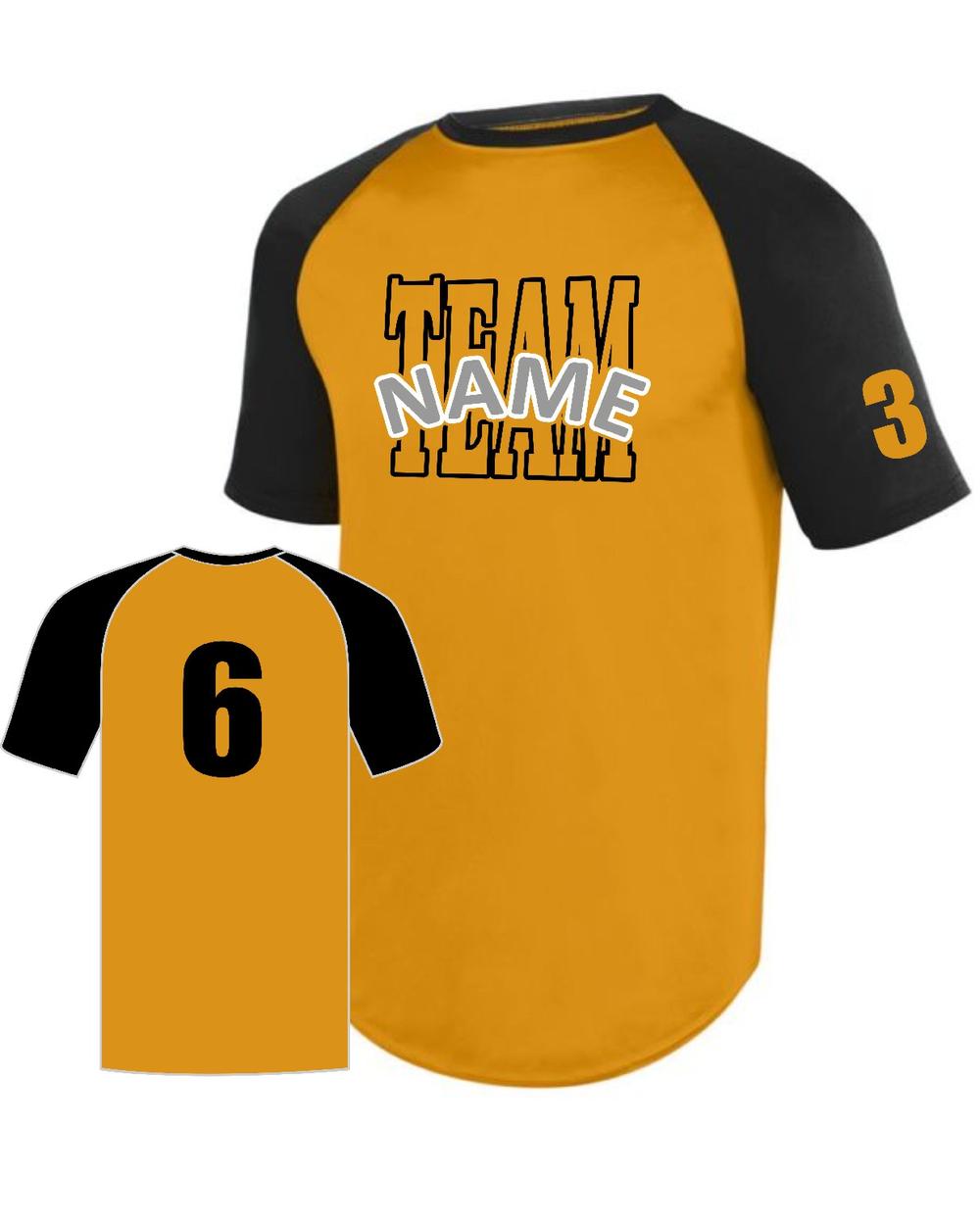 Augusta Attain Diamond S/S Raglan Custom Baseball Jersey, color: Gold/Black