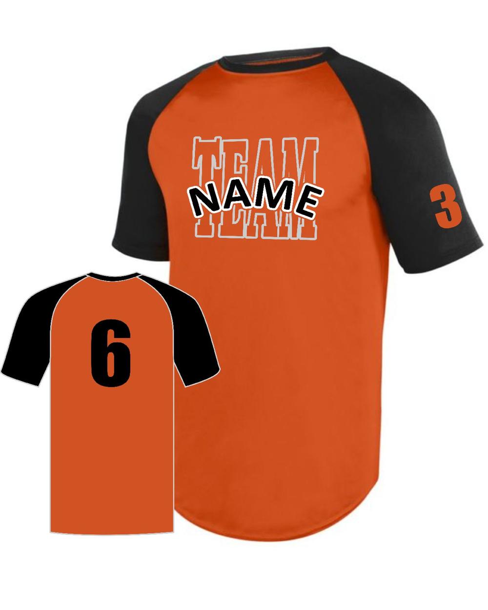 Augusta Youth Wicking S/S Raglan Custom Baseball Jersey, color: Orange/Black