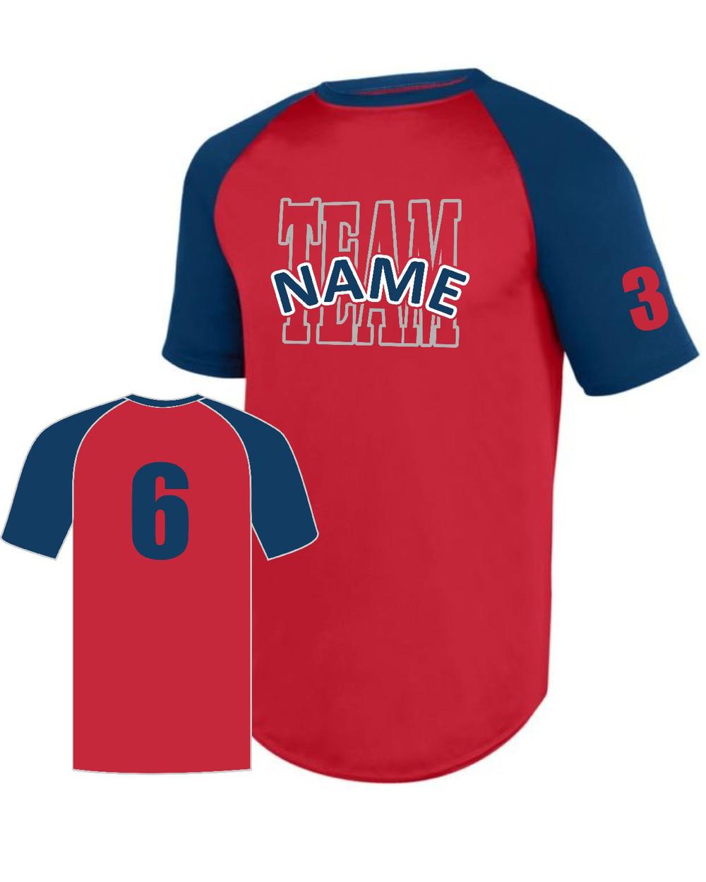 Augusta Youth Wicking S/S Raglan Custom Baseball Jersey, color: Red/Navy