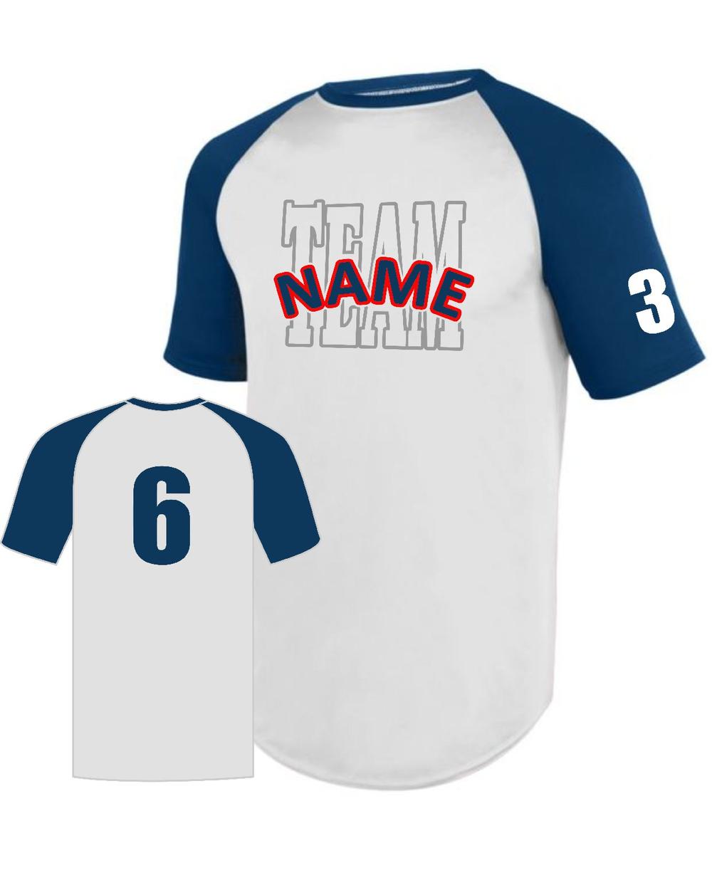 Augusta Attain Diamond S/S Raglan Custom Baseball Jersey, color: White/Navy