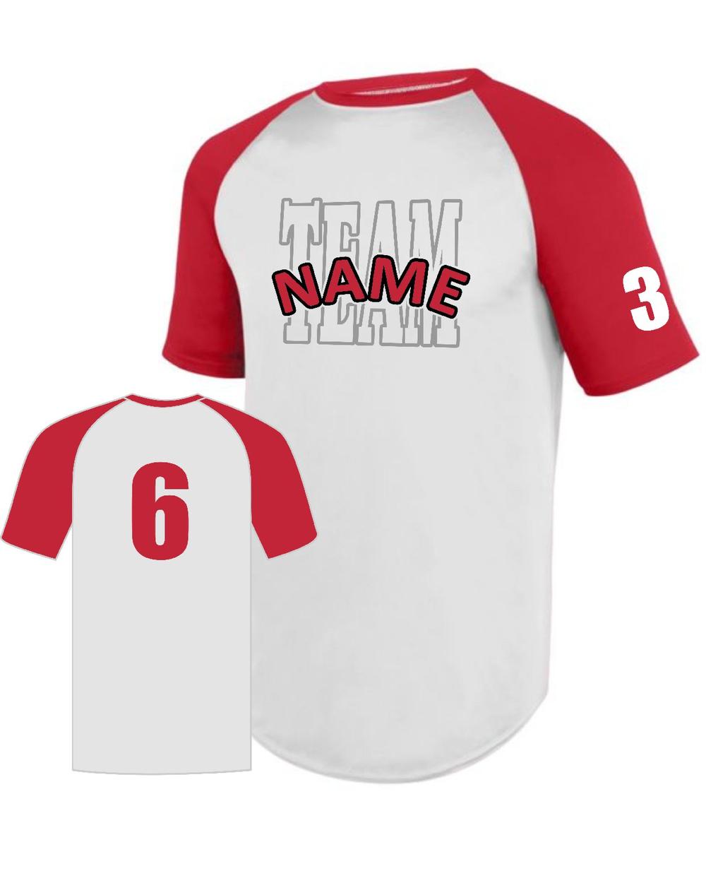 Augusta Youth Wicking S/S Raglan Custom Baseball Jersey, color: White/Red