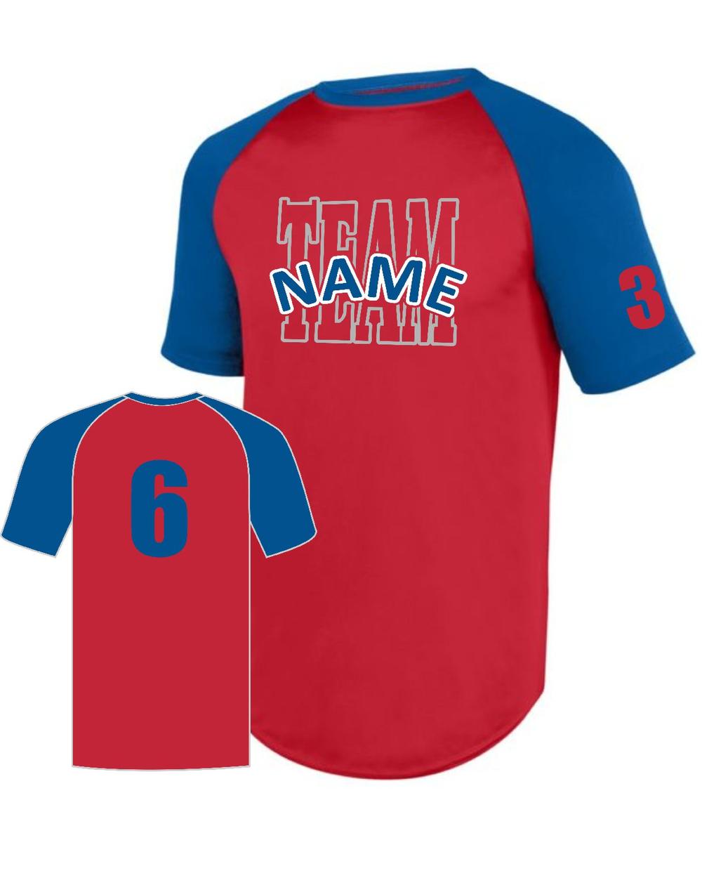 Augusta Youth Wicking S/S Raglan Custom Baseball Jersey, color: Red/Royal