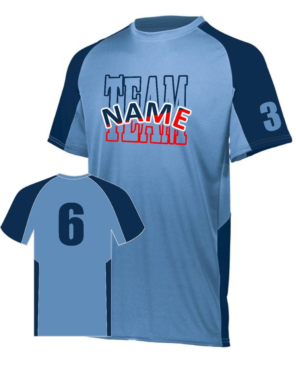Augusta Youth Cutter Custom Cross-Training Jersey, color: Columbia Blue/Navy