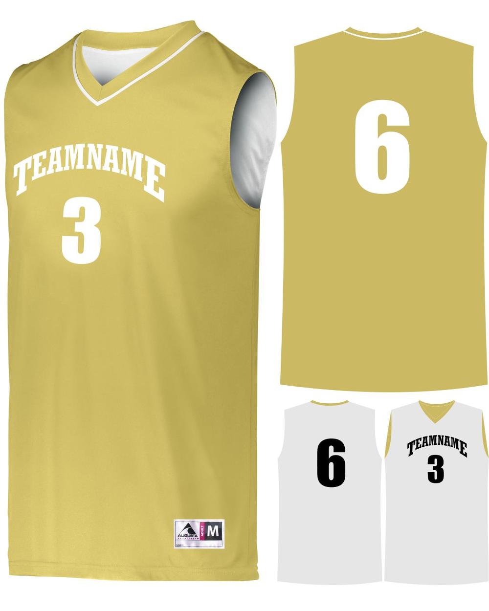Augusta Prime Reversible Custom Basketball Jersey, color: Vegas Gold/White