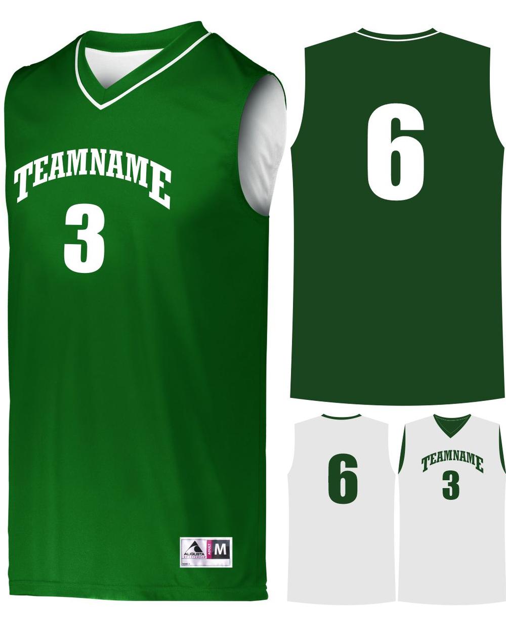 Augusta Prime Reversible Custom Basketball Jersey, color: Dark Green/White