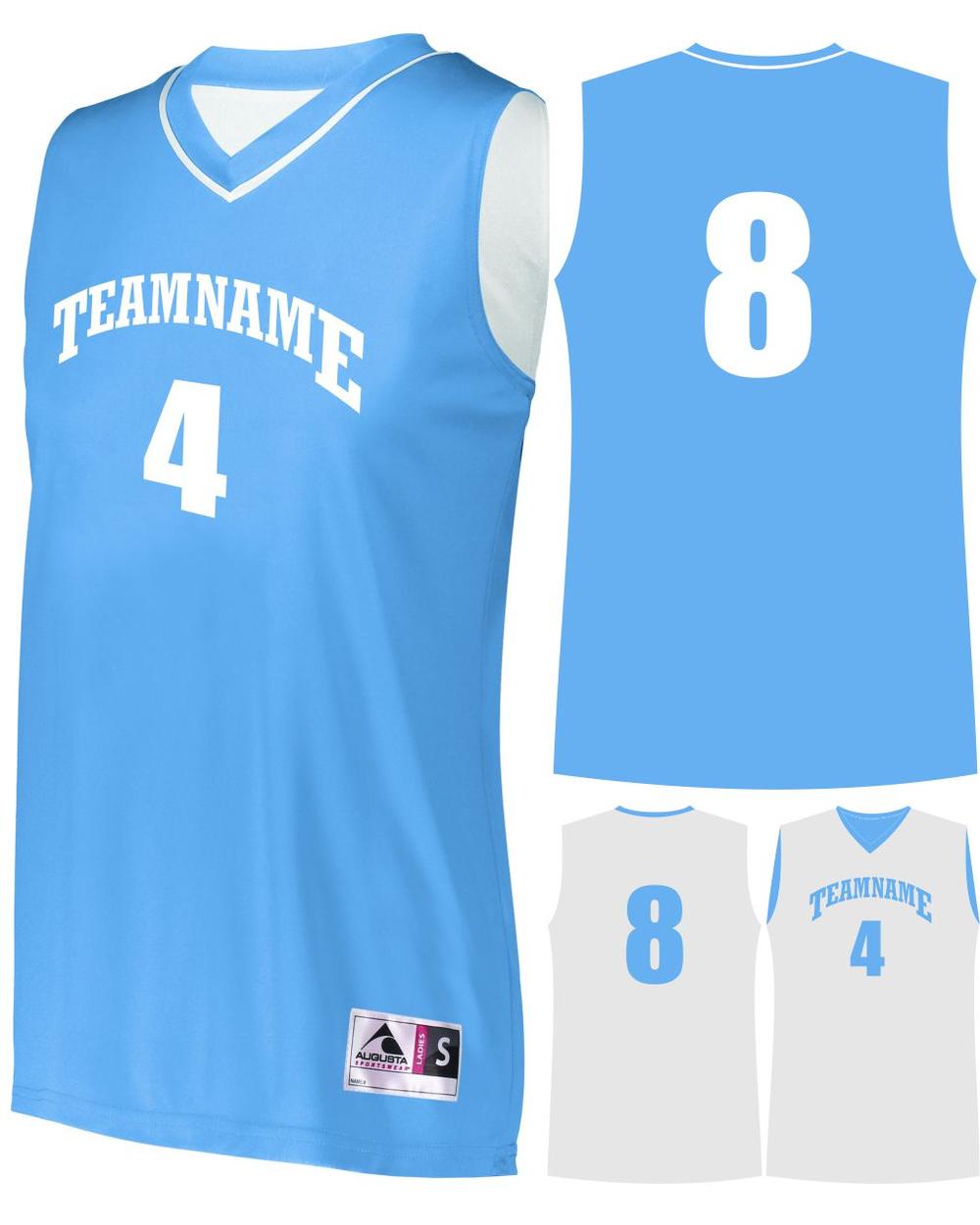 Augusta Women's Prime Reversible Custom Basketball Jersey, color: Columbia Blue/White