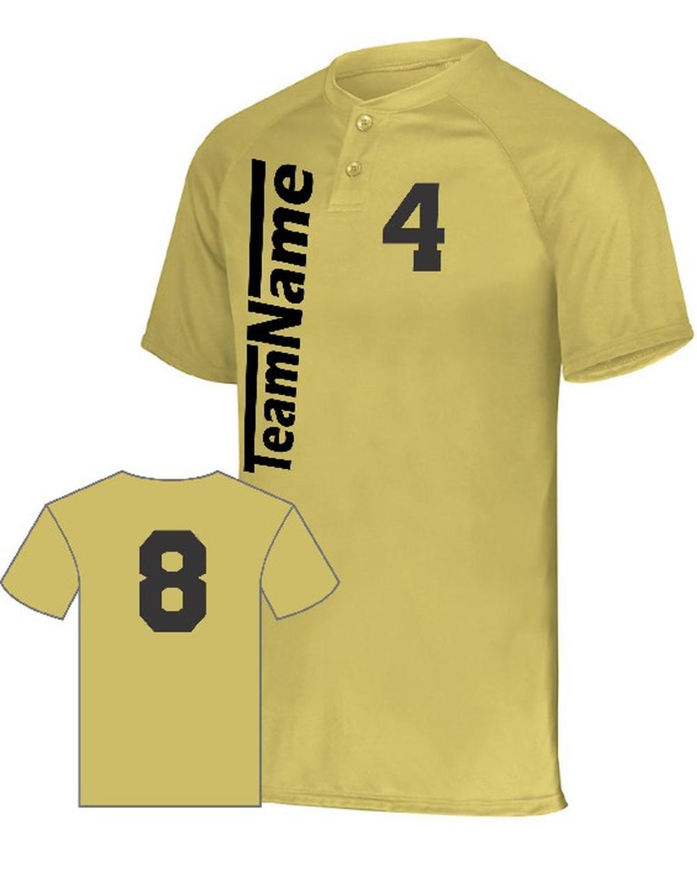 Augusta Men's Attain 2-Button Custom Baseball Jersey, color: Vegas Gold
