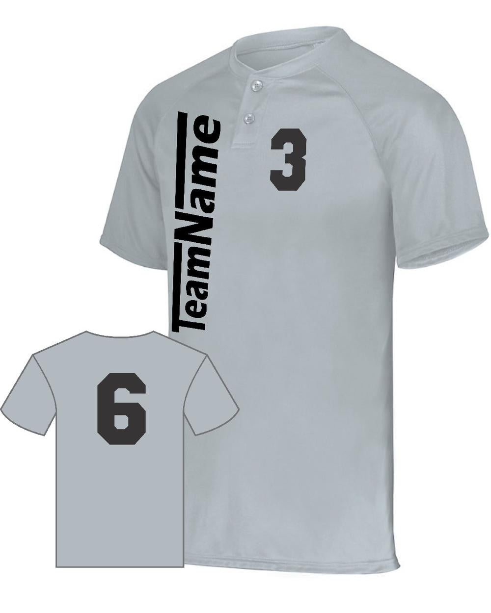 Augusta Youth Attain 2-Button Custom Baseball Jersey, color: Silver