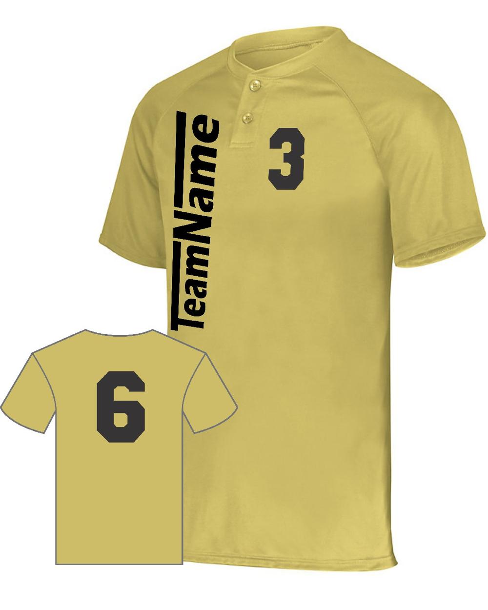 Augusta Attain 2-Button Custom Baseball Jersey, color: Vegas Gold