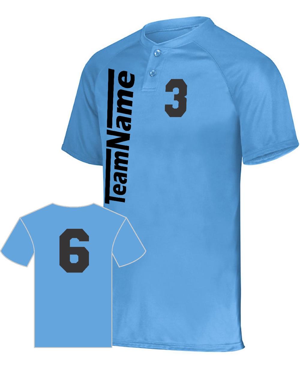 Augusta Youth Attain 2-Button Custom Baseball Jersey, color: Columbia Blue
