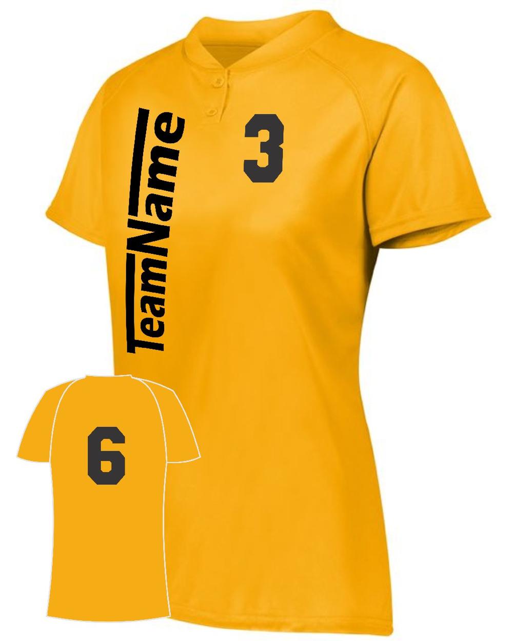 Augusta Women's Attain 2-Button Custom Softball Jersey, color: Gold