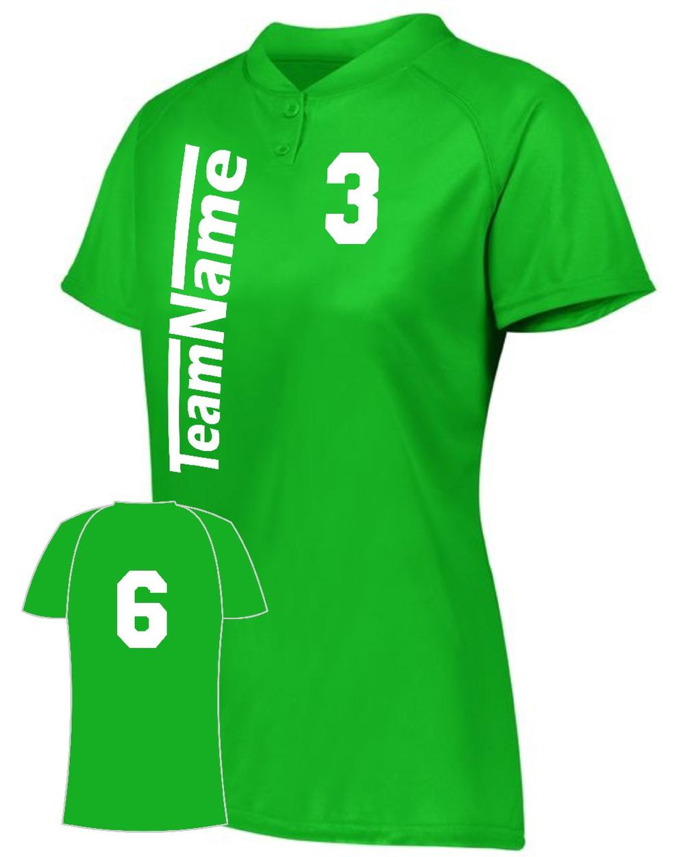 Augusta Women's Attain 2-Button Custom Softball Jersey, color: Kelly