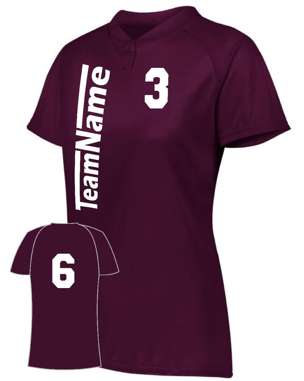 Augusta Women's Attain 2-Button Custom Softball Jersey, color: Maroon