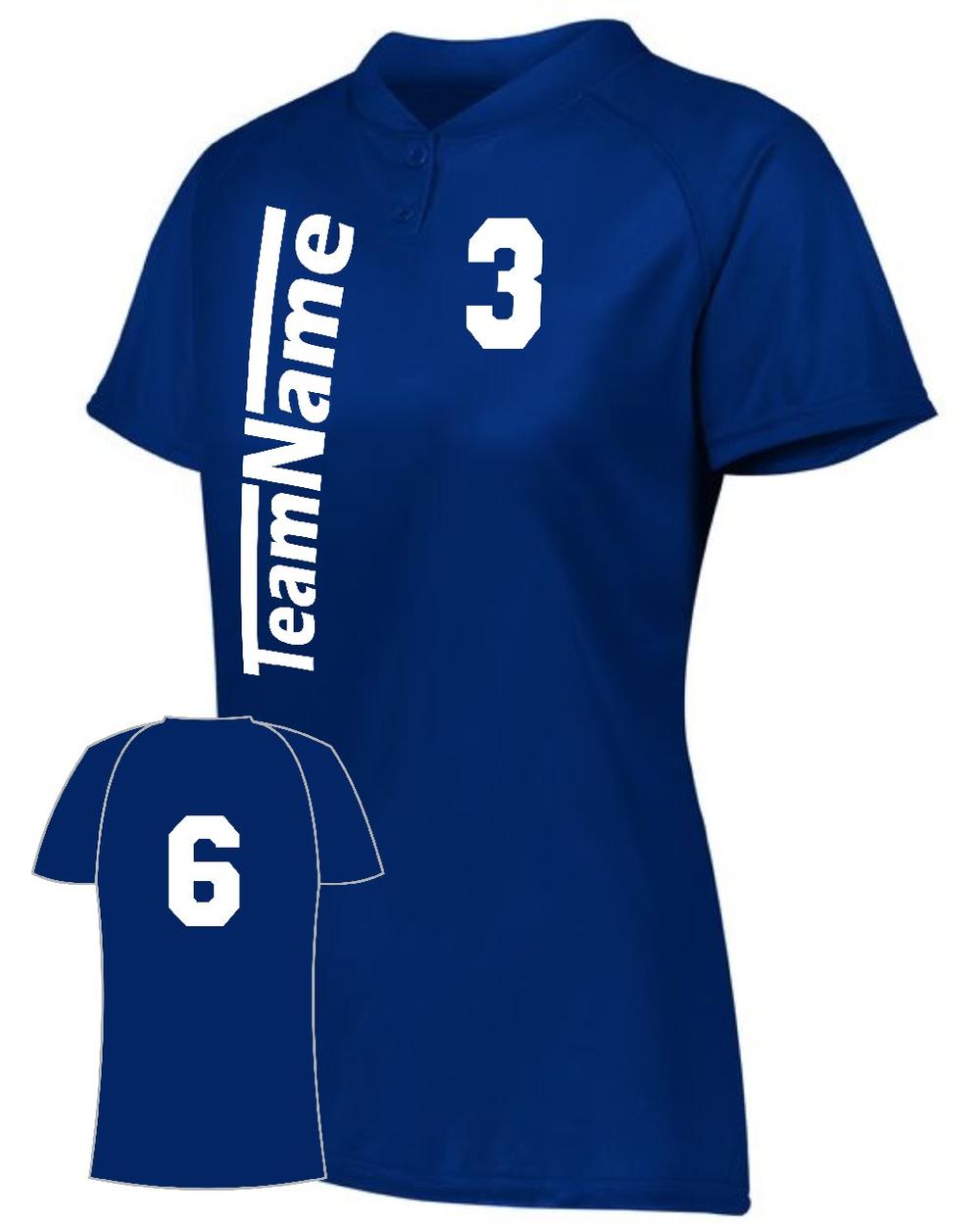 Augusta Women's Attain 2-Button Custom Softball Jersey, color: Navy