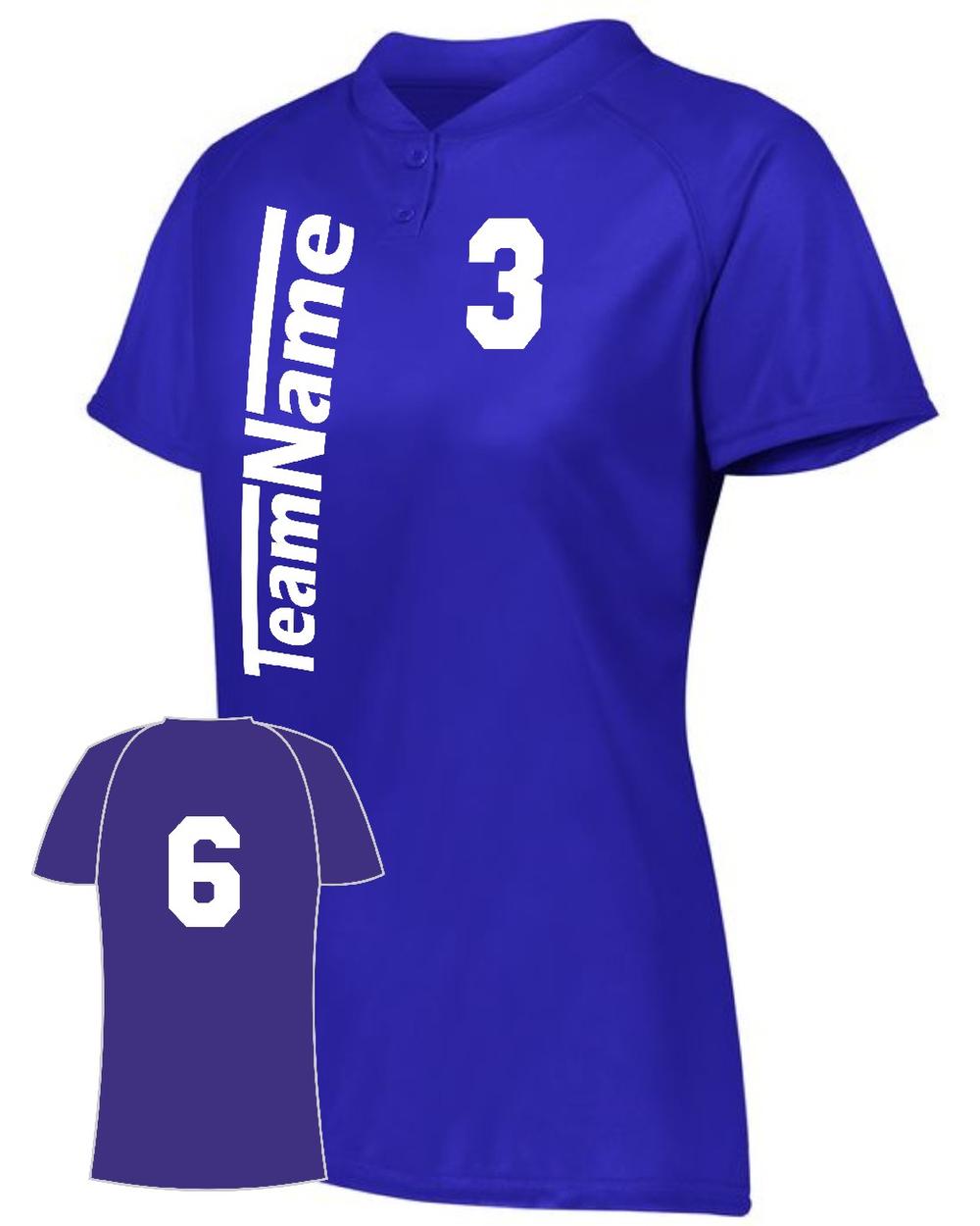 Augusta Women's Attain 2-Button Custom Softball Jersey, color: Purple