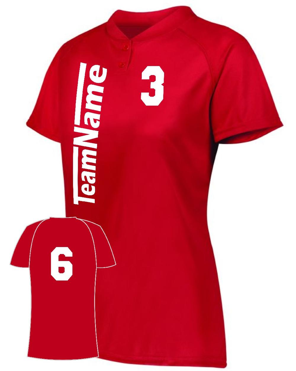 Augusta Women's Attain 2-Button Custom Softball Jersey, color: Red