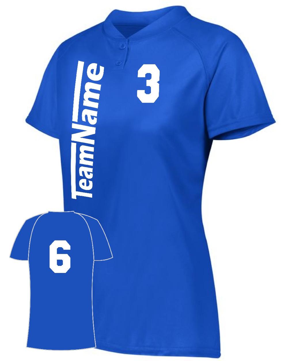 Augusta Women's Attain 2-Button Custom Softball Jersey, color: Royal
