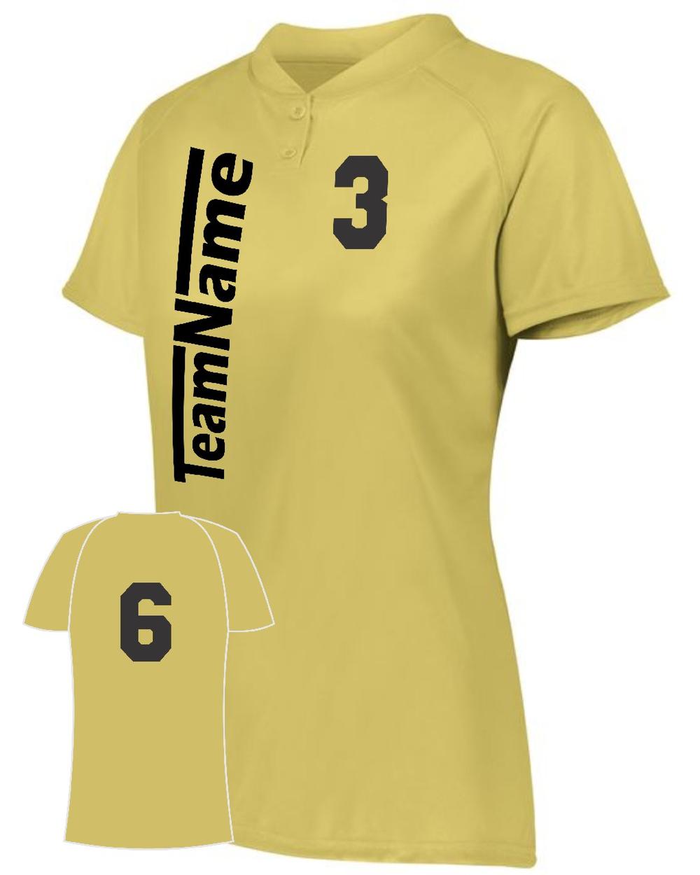 Augusta Women's Attain 2-Button Custom Softball Jersey, color: Vegas Gold