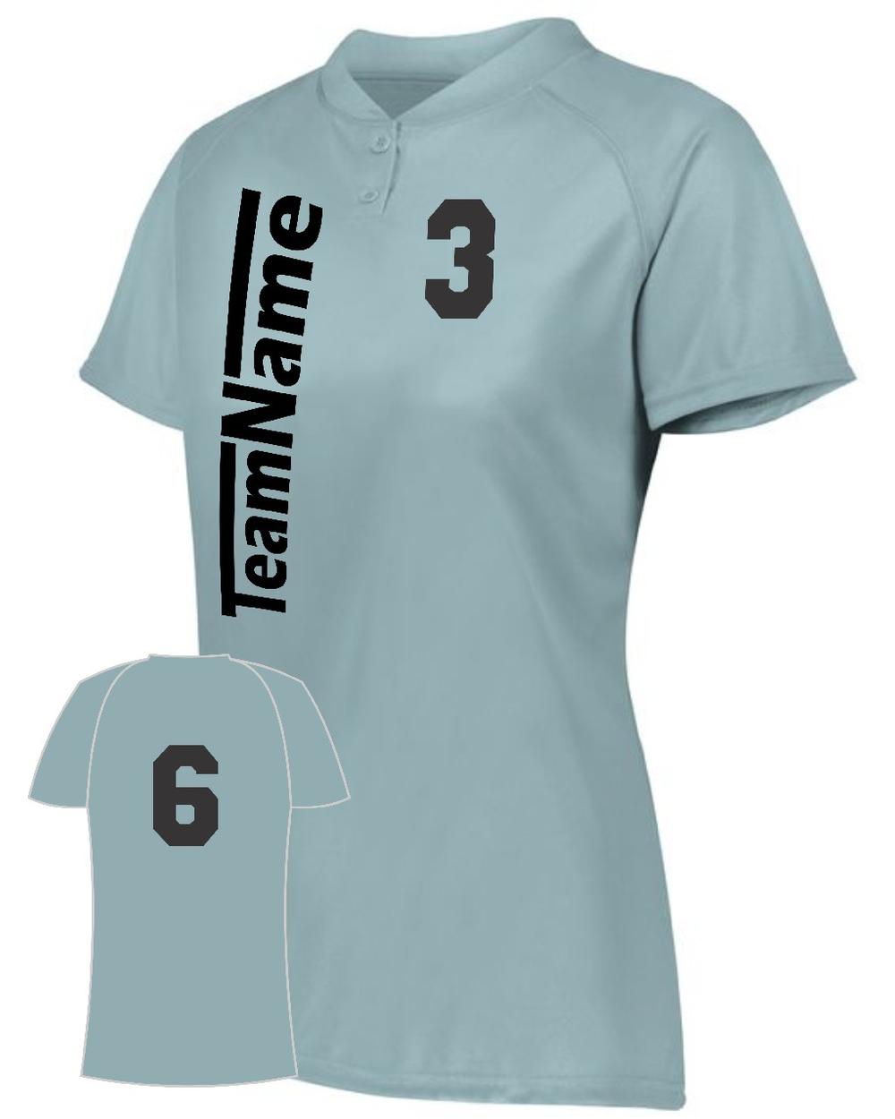 Augusta Women's Attain 2-Button Custom Softball Jersey, color: Blue Grey