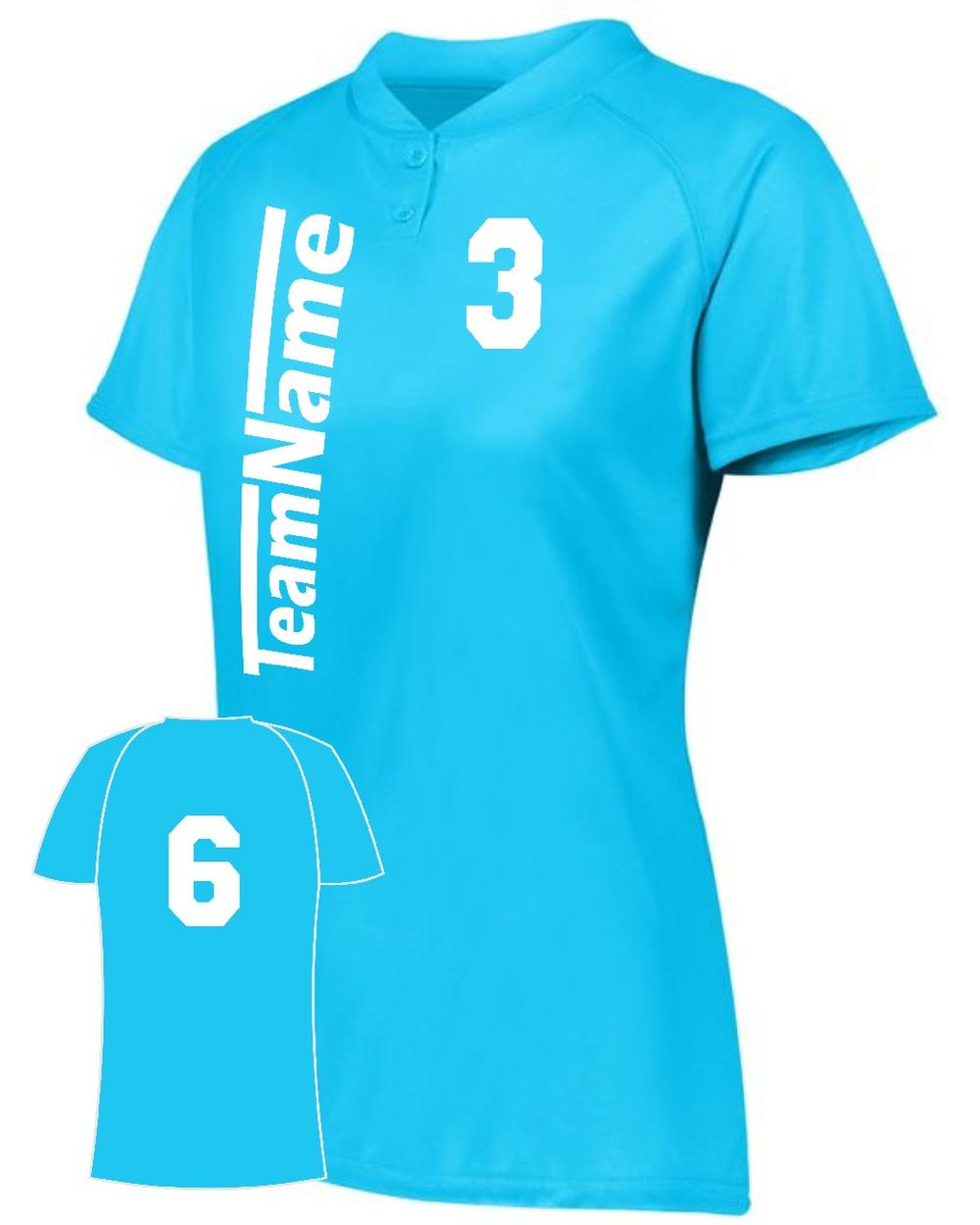 Augusta Women's Attain 2-Button Custom Softball Jersey, color: Power Blue