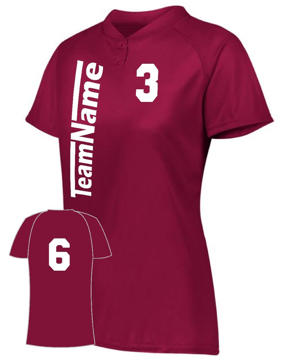 Augusta Women's Attain 2-Button Custom Softball Jersey, color: Cardinal